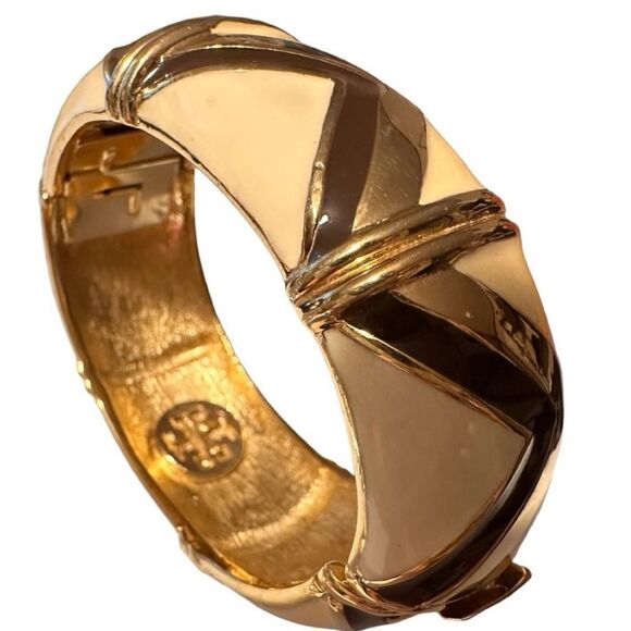 Tory Burch Cuff Bracelet – Brown, Gold & Ivory – Thick & Elegant - Picture 1 of 16